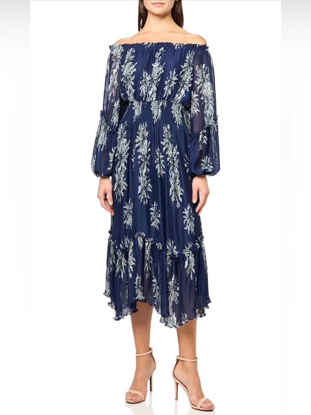 Ramy Brook Alyce Navy and White Floral Off-Shoulder Maxi Dress Small - Picture 6 of 6